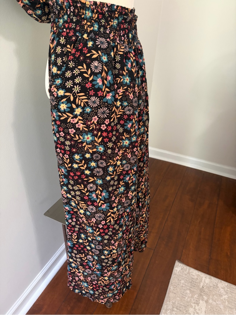 Joyspun Smocked Gauze Pajama Set Black Soot Fall Floral Wide Leg L Cottagecore - Picture 11 of 14
